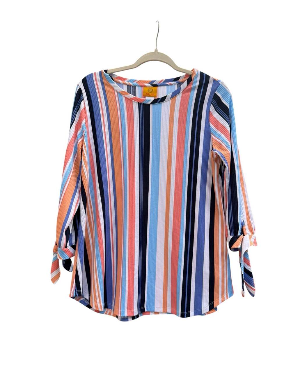 Ruby Rd. Multicolor Vertical Striped Long Sleeve Knit Top with Tie Cuffs